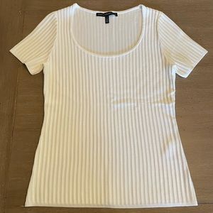 WHBM White Short-Sleeved Scoop-Neck Ribbed Sweater, Size S, EUC